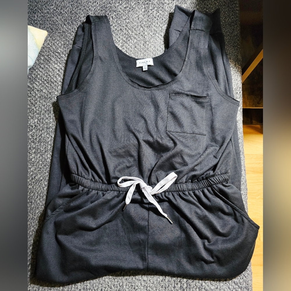 Plus Size 2X Gilli Black Sleeveless Jumpsuit Elastic Waist Pockets Comfy Casual